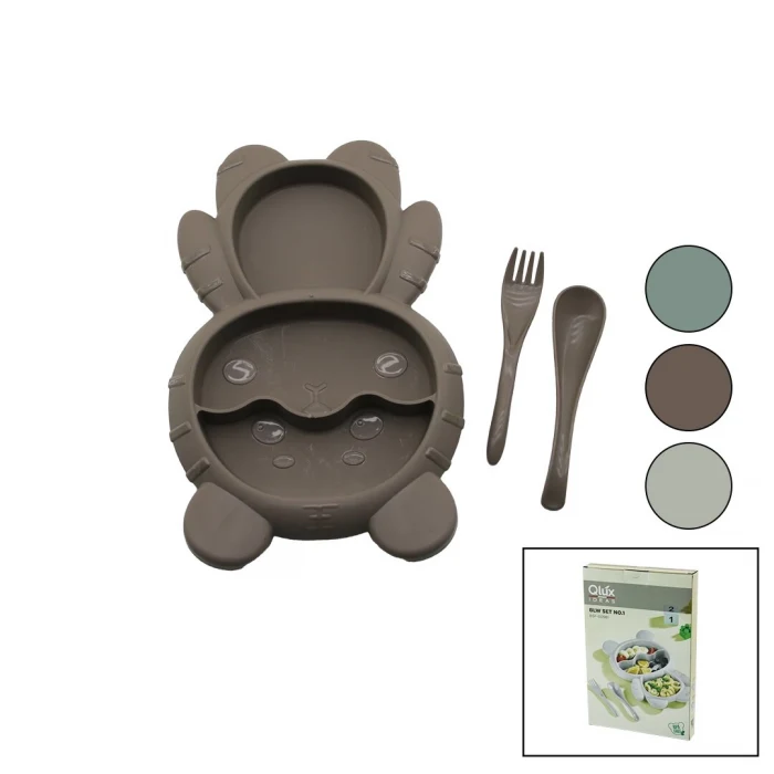 AYICIK MODEL=3 BÖLMELİ BEBEK BESLENME SETİ 3PCS=MAMA KABI-KAŞIK-ÇATAL 500ML RENKLİ PLST (5124)