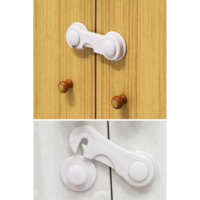 Bebek Çocuk Güvenliği Çekmece ve Dolap İçin Kendiliğinde Yapışkanlı Vidasız Kapak Kilidi (5124)