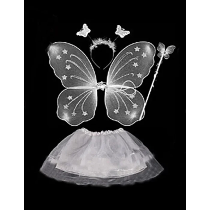 Beyaz Kelebek Kostümü - Beyaz Kelebek Kostüm Aksesuar Seti 4 Parça (5124)