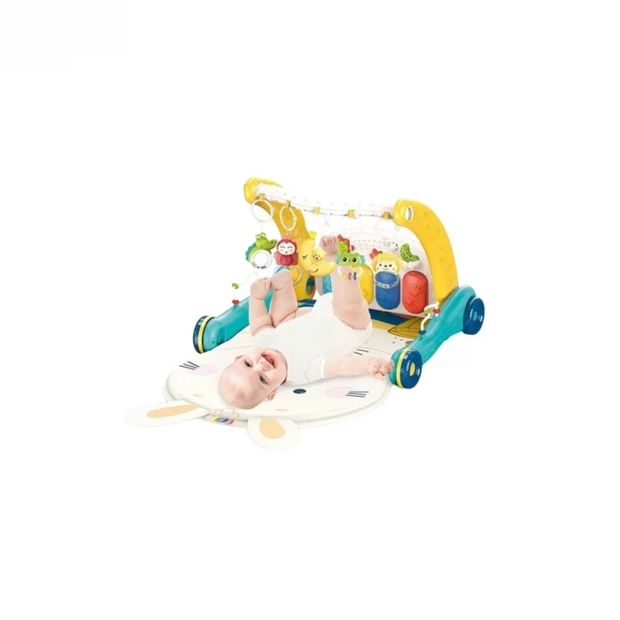 BIB6015 -Vardem Piyanolu 2 in 1 Bebek Yürüteci ve Tavşan Desenli Mavi Oyun Halısı