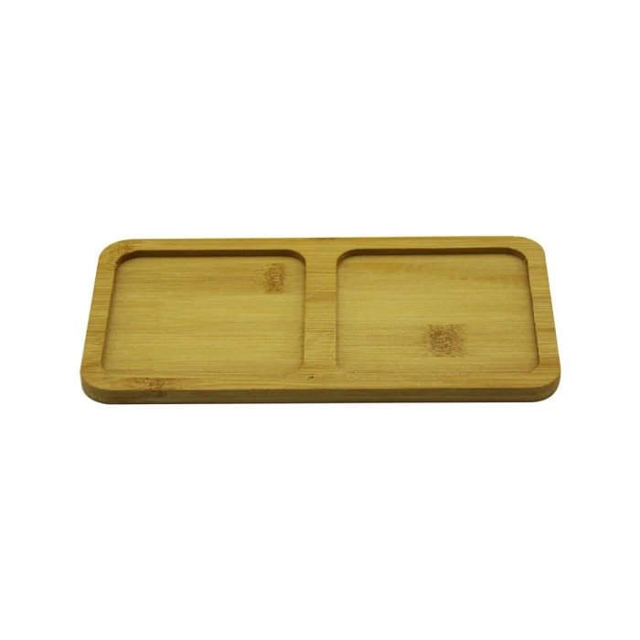 DİKDÖRTGEN - 2 BÖLMELİ - 10X19.5CM  AHŞAP BAMBU YAĞDANLIK ALTLIK (5124)