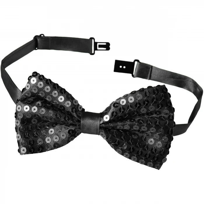 Gece Işıltısı Siyah Payetli Pullu Papyon 7x2 cm (5124)