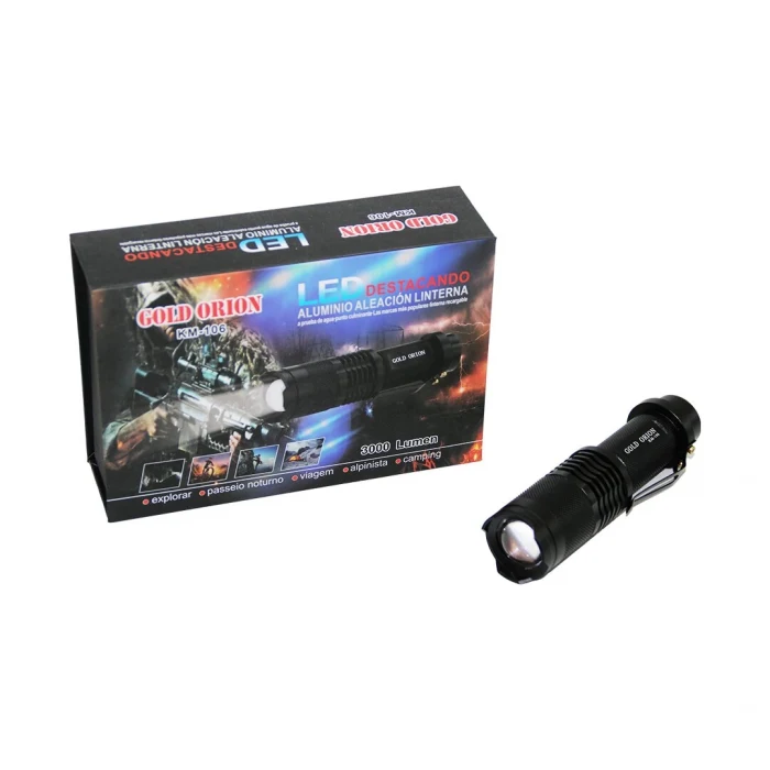 GOLD ORION KM-106 ZOOMLU EL FENERİ FİŞLİ PİL ŞARJ CİHAZLI SİYAH METAL KASA 12.5CM 3000 LUMEN (5124)
