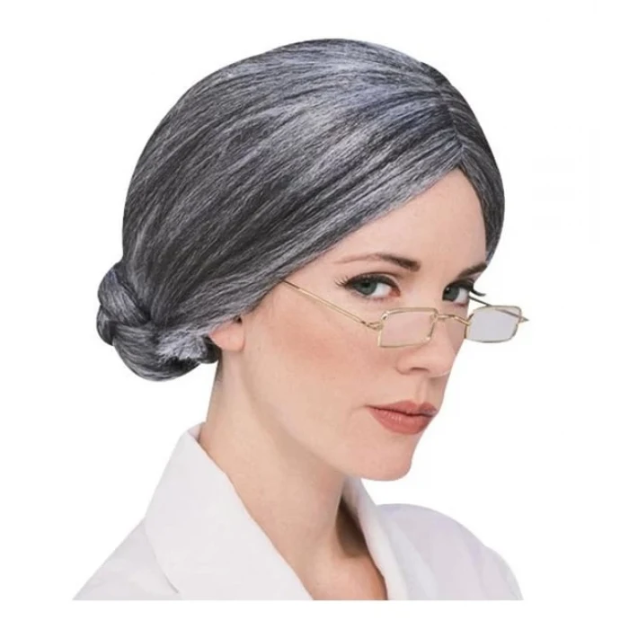 Gri Renk Yaşlı Peruğu Takma Saç Büyükanne Peruğu Yetişkin Çocuk Uyumlu (5124)