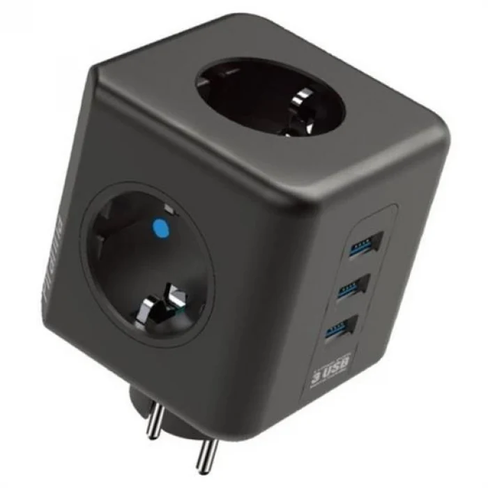 Isıya Dayanıklı Termal Akım Korumalı ve Çocuk Korumalı 3 Priz Girişli 3 USB Girişli Küp Priz (5124)