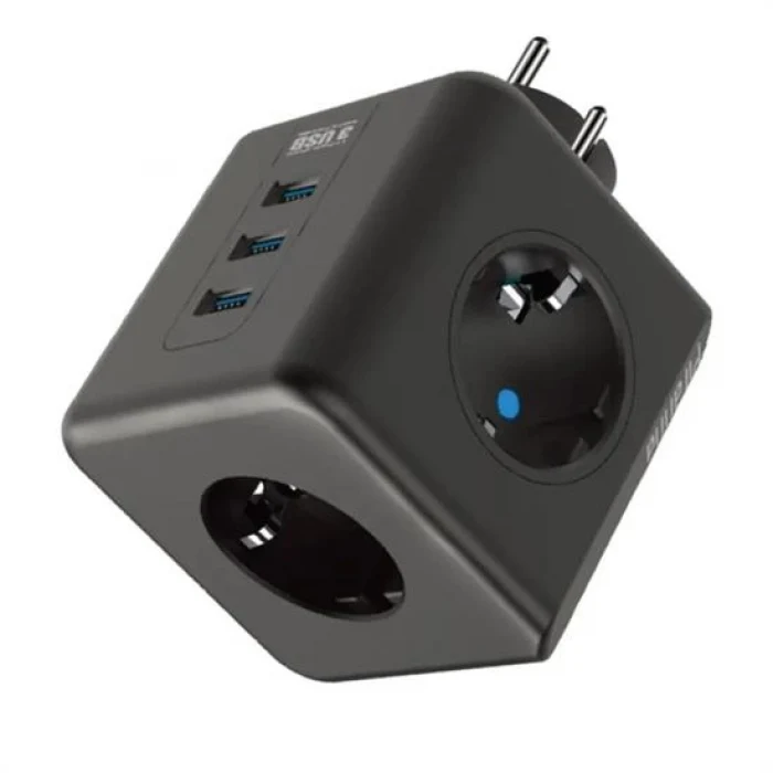 Isıya Dayanıklı Termal Akım Korumalı ve Çocuk Korumalı 3 Priz Girişli 3 USB Girişli Küp Priz (5124)