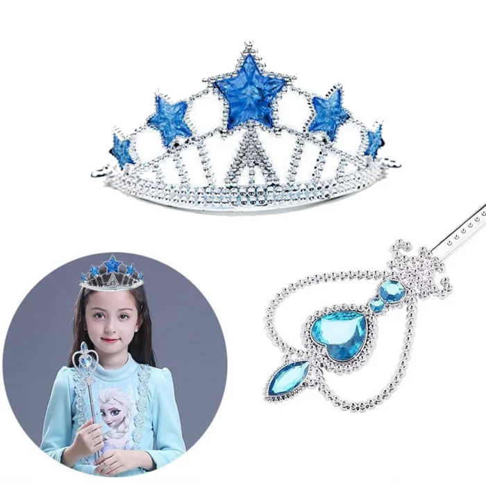 Karlar Ülkesi Elsa Yıldız Mavi Taç ve Elsa Asa Seti 2 Parça (5124)