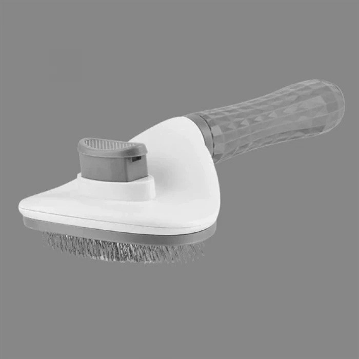 Kedi Köpek Tüy Toplayıcı Kendini Temizleyebilen Ergonomik Rahat Evcil Hayvan Tarağı Gri (5124)