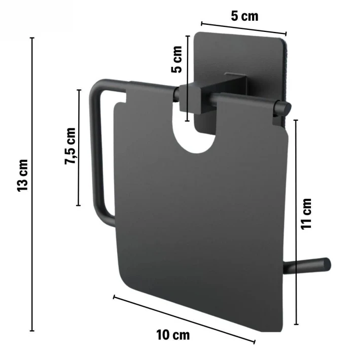 Kendiliğinden Yapışkanlı Siyah Paslanmaz Metal Kapaklı Tuvalet Kağıtlığı Aparatı (5124)