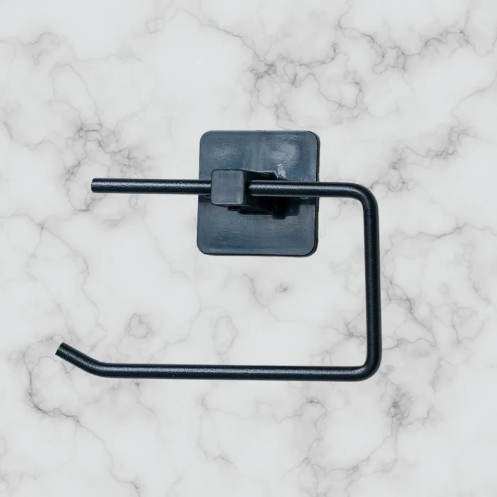 Kendiliğinden Yapışkanlı Siyah Paslanmaz Metal Kapaksız Tuvalet Kağıtlığı Aparatı (5124)