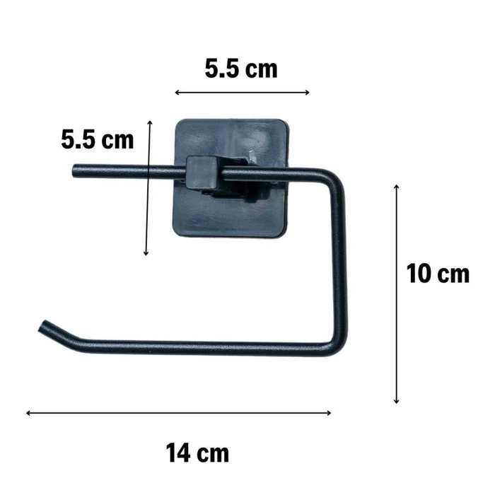 Kendiliğinden Yapışkanlı Siyah Paslanmaz Metal Kapaksız Tuvalet Kağıtlığı Aparatı (5124)
