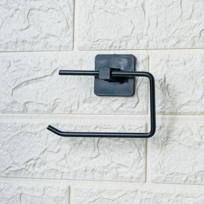 Kendiliğinden Yapışkanlı Siyah Paslanmaz Metal Kapaksız Tuvalet Kağıtlığı Aparatı (5124)