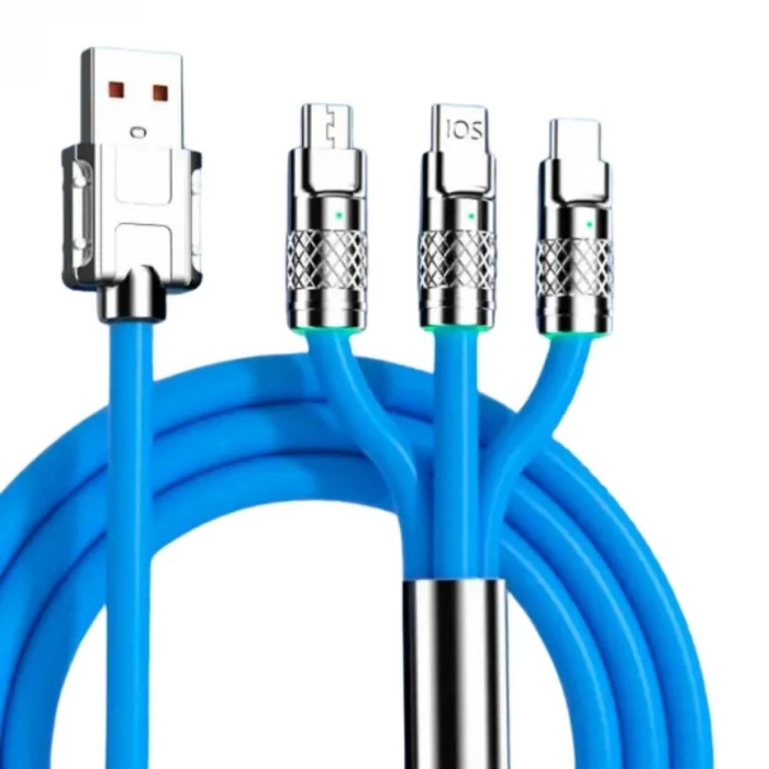 Kutulu  3 Şarj Aleti 1 Arada Çinko Alaşım Hızlı Şarj Kablosu Mavi 3 in 1 (5124)