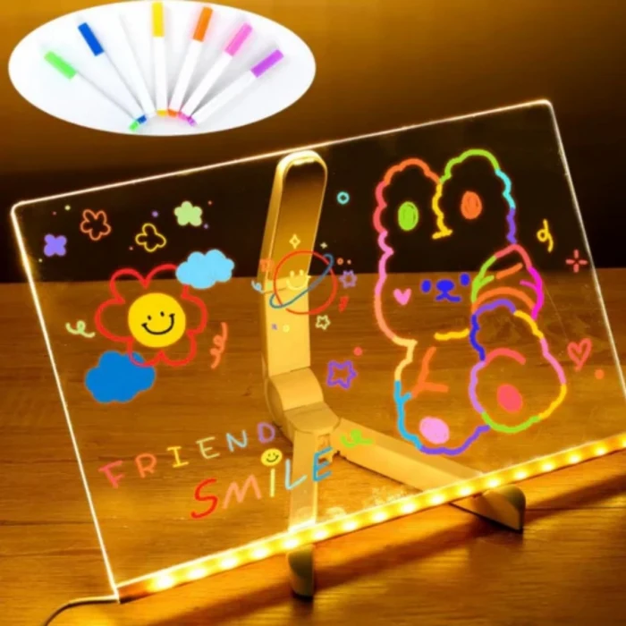 LED Işıklı Kendiliğinden Renkli Fosforlu Kalemli Dikdörtgen Yazı Panosu 20x30 cm (5124)