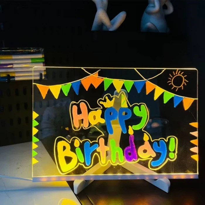 LED Işıklı Kendiliğinden Renkli Fosforlu Kalemli Dikdörtgen Yazı Panosu 20x30 cm (5124)