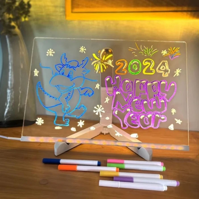 LED Işıklı Kendiliğinden Renkli Fosforlu Kalemli Dikdörtgen Yazı Panosu 20x30 cm (5124)