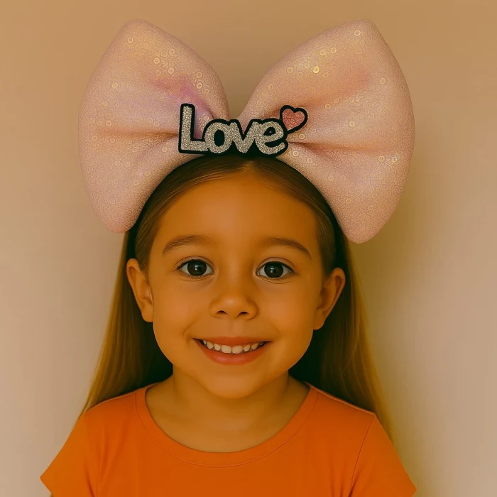 LED Işıklı Love Yazılı Pembe Fiyonk Taç – Kız Çocuk Parti Tacı (5124)