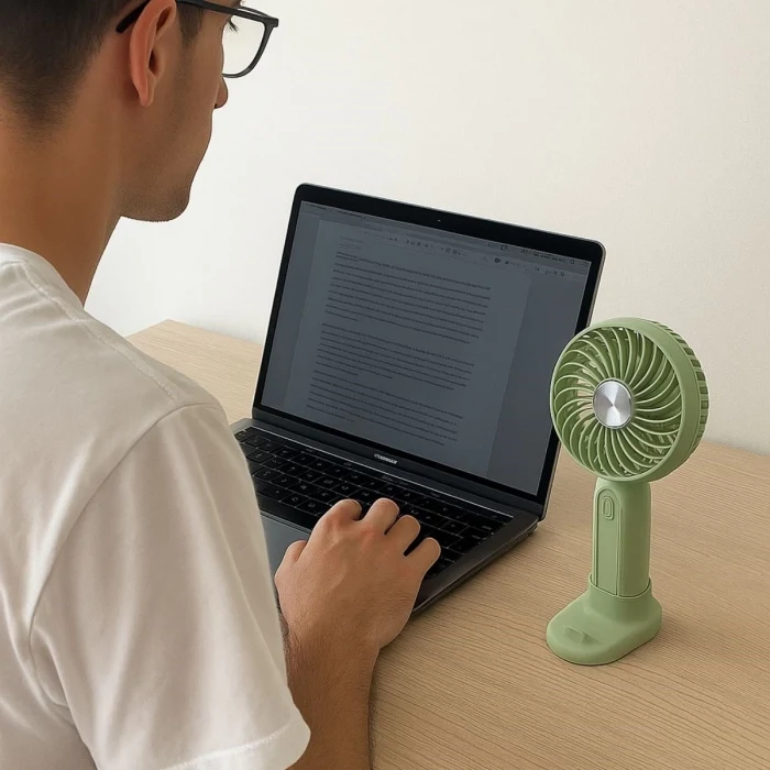 Masa Üstü Standlı USB ile Şarj Olabilen 3 Ayarlı Fan Modlu Çanta Tipi El Fanı (5124)