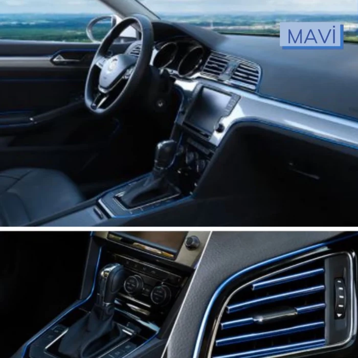 Mavi Araba Oto Trim Dekorasyon Şeridi Kauçuk Elastik Kolay Kurulum 5 metre Şerit Bant (5124)