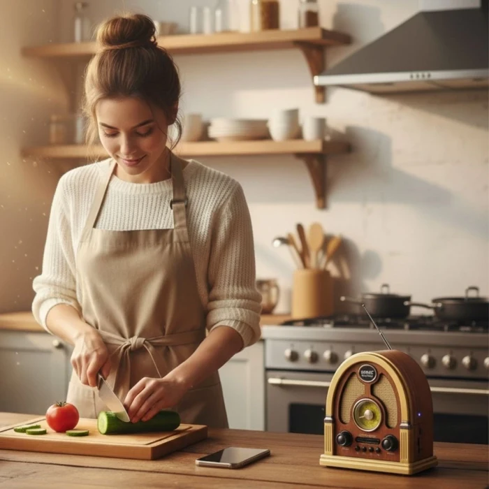 Orta Boy Kubbe Model Retro Ahşap Tasarım Bluetooth Hoparlörlü Radyo – FM/AM Destekli, Şarjlı ve Taşınabilir Radyo NS-7061 (5124)