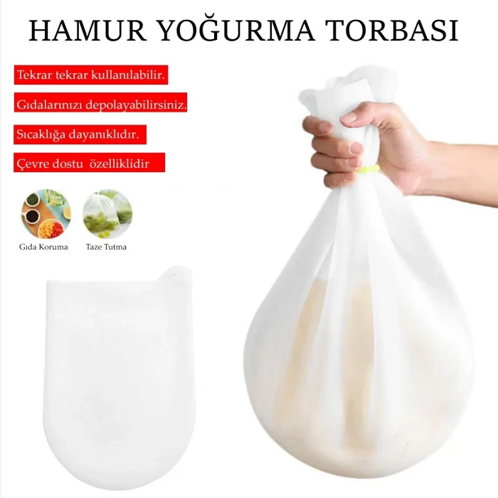 Orta Hamur Torbası Silikon Şeffaf Hamur Yoğurma Torbası Ekmek Makarna Mantı Hamuru Kolay Yoğurma (5124)