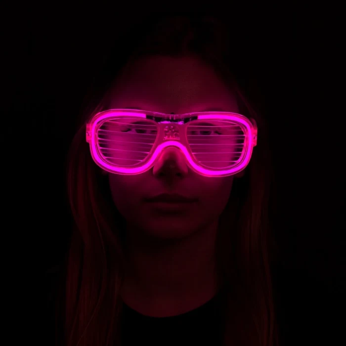 Pembe Led Işıklı Parti Gözlüğü - Neon Glow Şerit Gözlük 3 Modlu (5124)