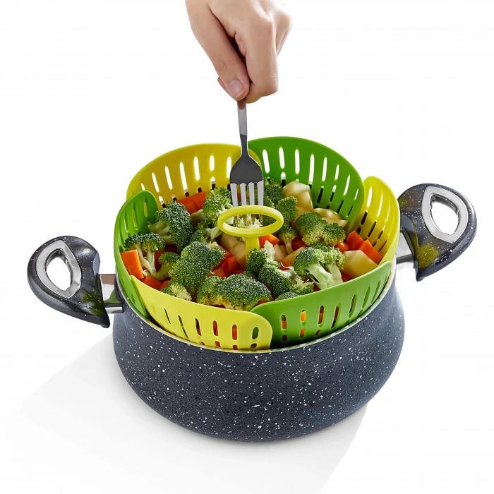 Plastik Katlanır Buharda Pişirme Aparatı Sağlıklı Haşlama Sepeti (5124)