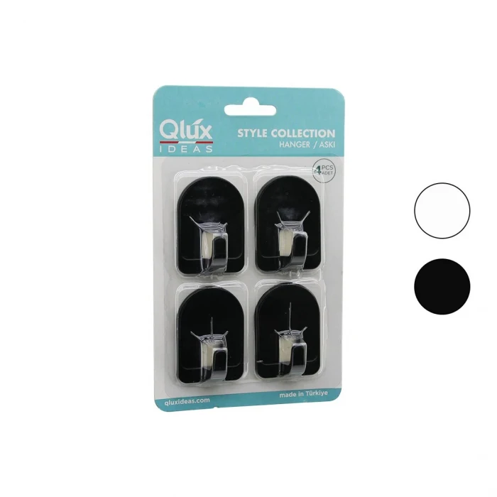 QLUX L-00950 4PCS DOME ASKI NO-2 KUBBELİ - SİYAH - BEYAZ - PLASTİK ASKI YAPIŞKANLI MONTAJ (5124)