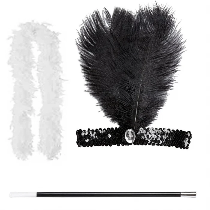 Retro Charliston Otrişli Aksesuar Seti – 20&apos;ler 90&apos;lar Gatsby Kostüm Seti (5124)