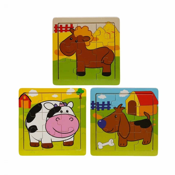 S00002907 WOODEN PUZZLE ANIMALS 9 PCS 3 AST