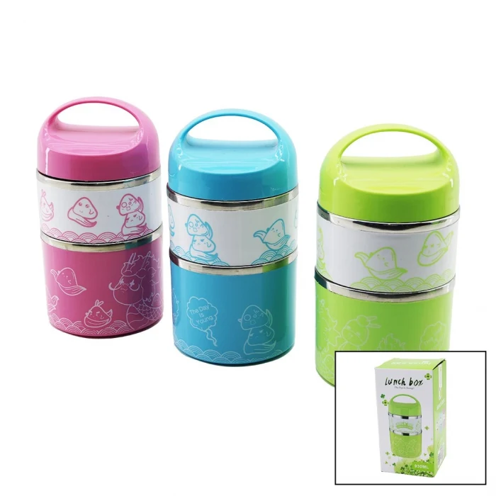 SABİT KULPLU - RESİMLİ - RENKLİ   2Lİ  SEFER TASI - SAKLAMA KABI 930ML (5124)