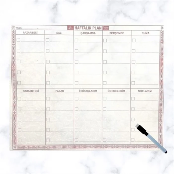 Şeffaf Kendiliğinden Yapışkanlı Kalemli Haftalık Planlayıcı 40cm-50cm (5124)