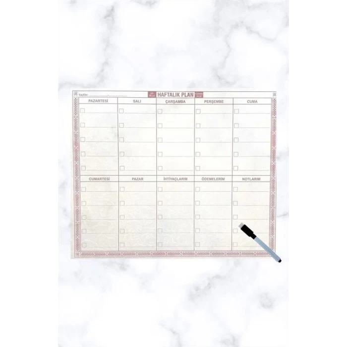 Şeffaf Kendiliğinden Yapışkanlı Kalemli Haftalık Planlayıcı 40cm-50cm (5124)