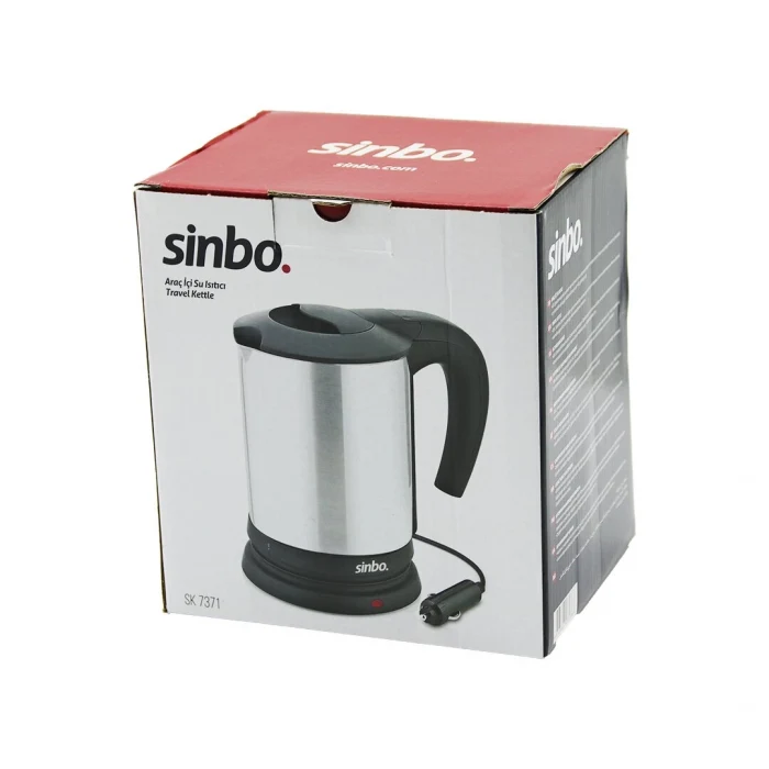 SİNBO SK-7371  12V  ARAÇ İÇİ KETTLE  PASLANMAZ ÇELİK  SU ISITICISI  0.8LT   120W   ÇAKMAKLIK FİŞLİ   PLASTİK KAPAK - KULP (5124)