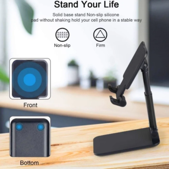 Siyah Aynalı Cep Telefonu Sabitleyici Stand Katlanabilir Ayarlanabilir Telefon Standı (5124)