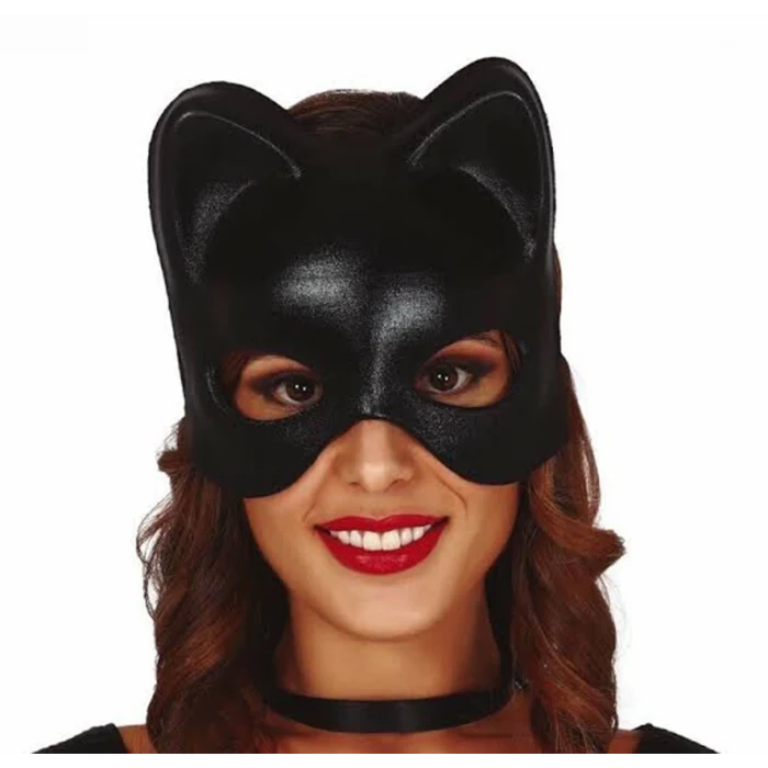 Siyah Deri Görünümlü Kedi Maskesi – Cosplay &amp;amp; Maskeli Balo (5124)