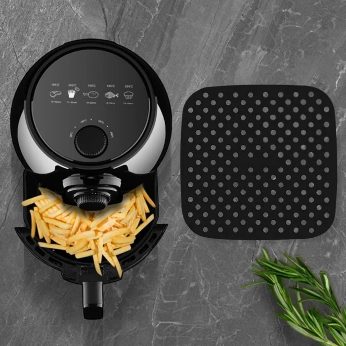 Siyah Isıya Dayanıklı Yıkanılabilir Silikon Fırın Ve Airfryer Kare Model Pişirme Matı 21,5 Cm (5124)
