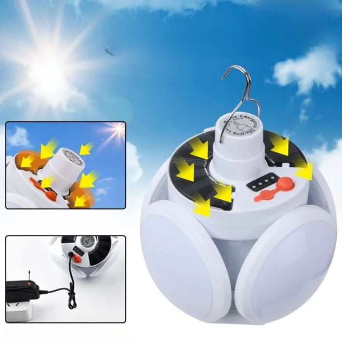 Solar Panelli Şarjlı 5&apos;li Katlanabilir Acil Durum Kamp Lambası (5124)