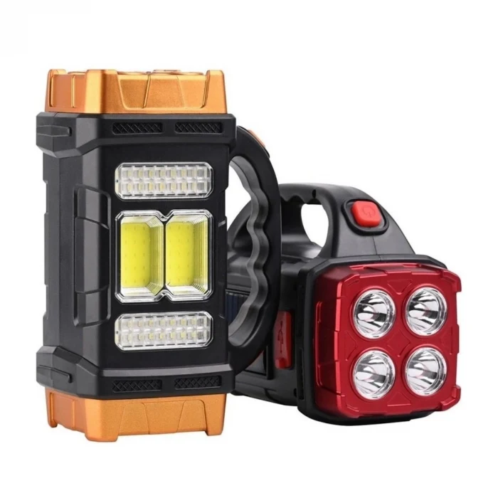 Solar ve USB Şarjlı LED + COB El Feneri | 1500 mAh Şarjlı Taşınabilir Çalışma Işığı–Su Geçirmez (5124)