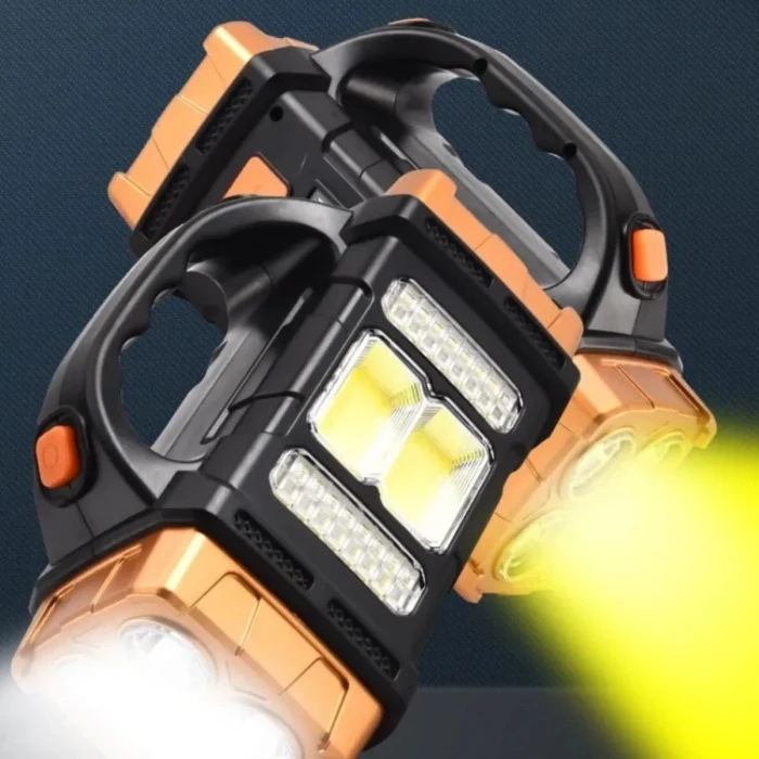 Solar ve USB Şarjlı LED + COB El Feneri | 1500 mAh Şarjlı Taşınabilir Çalışma Işığı–Su Geçirmez (5124)