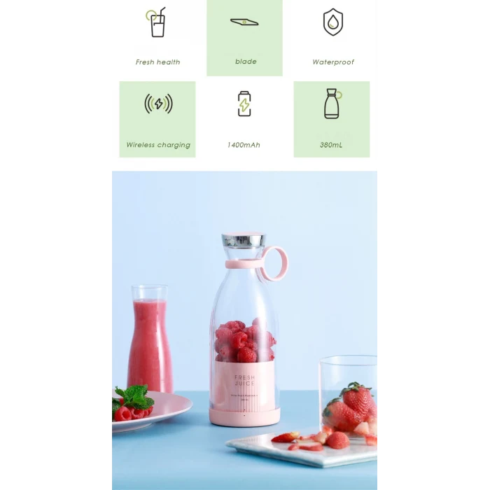 Taşınabilir Blender, Taşınabilir Mini Hızlı Blender 350ml Meyve Sıkacağı Kupası, Kablosuz Şarjlı, Smoothie Milkshake Suyu Bebek Maması için 4 Bıçaklı (5124)