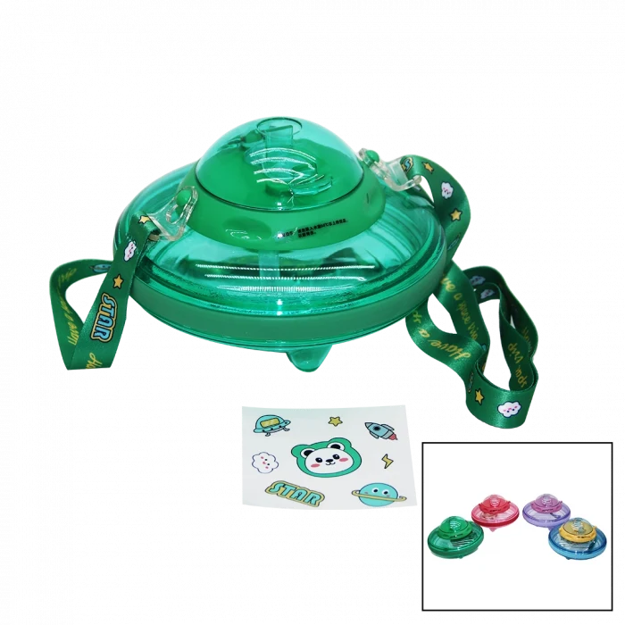 UFO MODELİ RENKLİ MİKA KRİSTAL SULUK MATARA PİPETLİ - TAŞIMA ASKILI 550ML ( HERHANGİ BİR RENK  GÖNDERİLİR )  (5124)