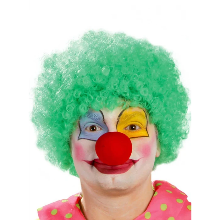 Yeşil Renk Kıvırcık Afro Bonus Peruk Takma Saç ve Kırmızı Burun Seti (5124)