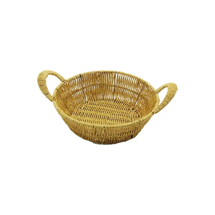 YUVARLAK PLASTİK HASIR EKMEK - ÇOK AMAÇLI SEPET KULPLU - METAL İSKELET TABAN:18CM - AĞIZ:24CM DERİNLİK:8CM (5124)