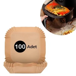 100 Adet Air Fryer Pişirme Kağıdı Tek Kullanımlık  Gıda Yağlı Kağıdı Kare Tabak Model (5124)