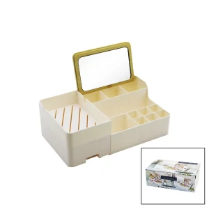 AYNALI BAMBU - ÇEKMECELİ MAKYAJ - TAKI ORGANİZER SERT PLASTİK 13 BÖLMELİ 28.5X17.5X9.5CM (5124)