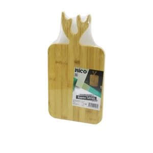 DİKDÖRTGEN=22X38CM  AHŞAP BAMBU KESİM PANOSU - KESME TAHTASI GEYİK BOYNUZ FİGÜR SAPLI (5124)