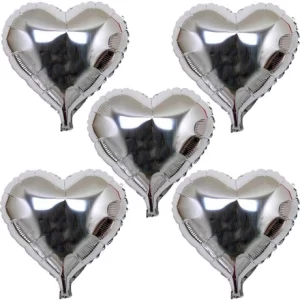 Kalp Şekilli Gümüş Renk Folyo Balon 45 cm 5 Adet (5124)
