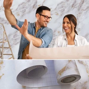 Mermer Desenli Masa Tezgah Mutfak Su Geçirmez Yapışkanlı Folyo Sticker Sarı 5x0,6m (5124)