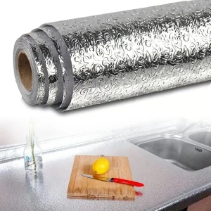 Rulo Gümüş Alüminyum Folyo Duvar Kağıdı, Kendinden Yapışkanlı Raf İçi, Su Geçirmez Folyo  2 mt x 60 cm (5124)